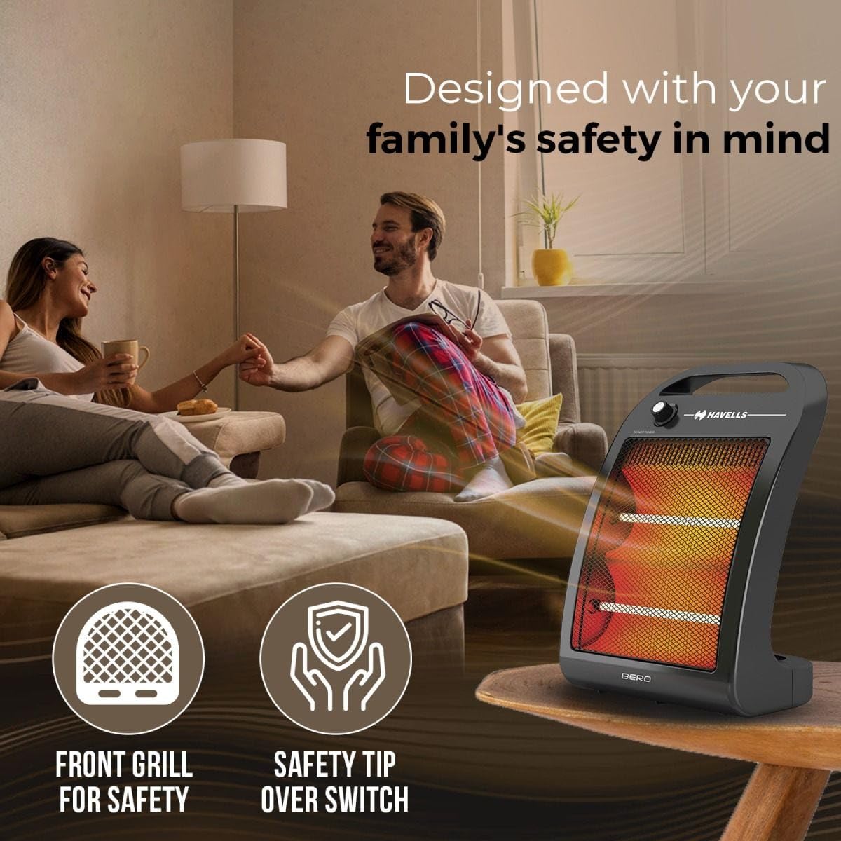 Havells Bero Quartz Heater | Black | 800 watt | 2 Heat Settings |