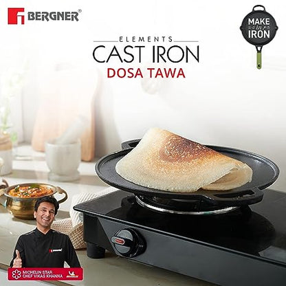 Buy Bergner Element Pre-Seasoned Cast Iron Flat Tawa | 30 cm |