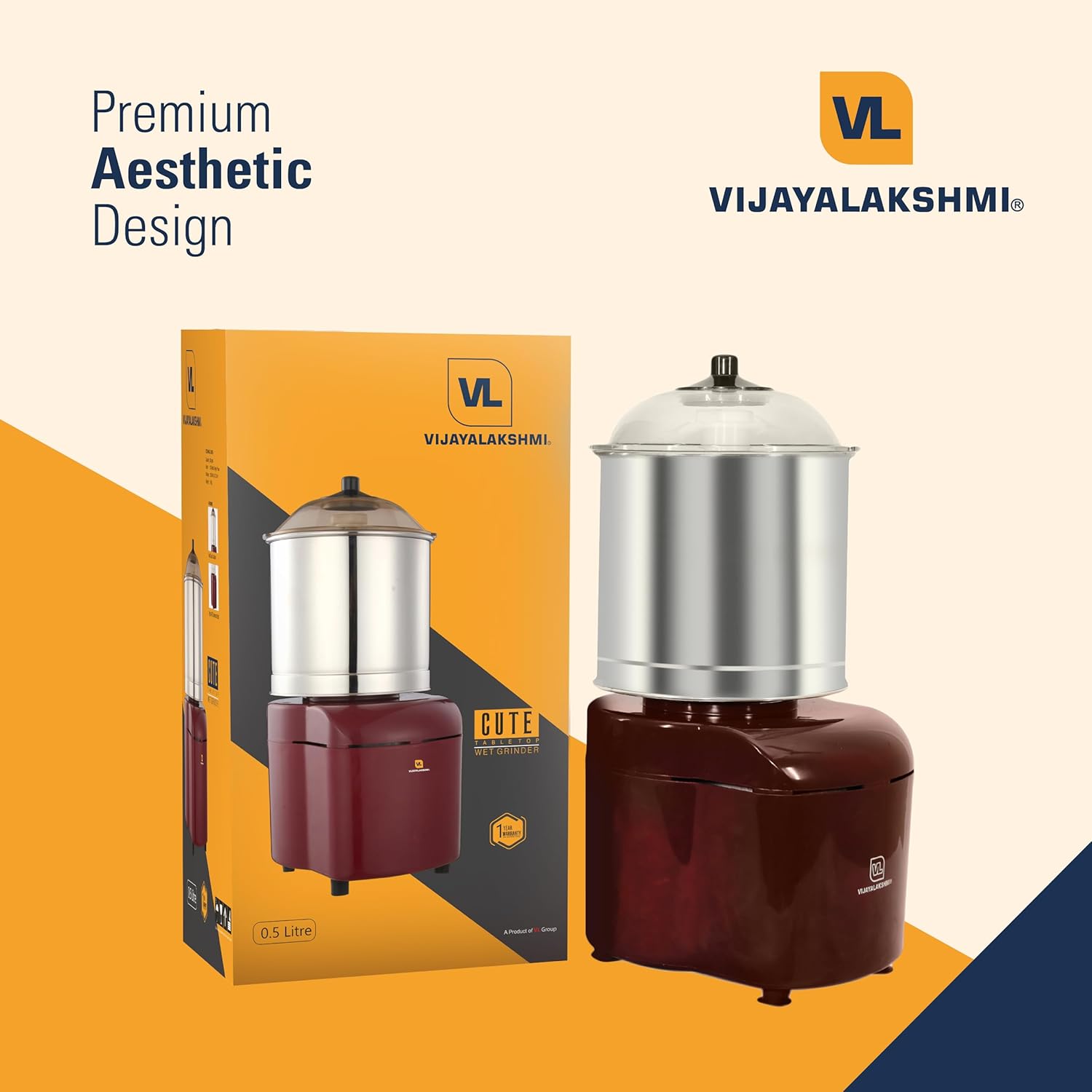 Vijaylakshmi VL Durable 0.5 litre Table Top Wet Grinder-Cute | Cherry | Light Weight | - Infinia Home and Kitchen