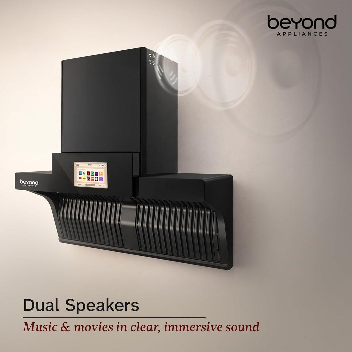 Beyond Orion Auto Clean Kitchen Chimney | 1600 CMH Suction | Filterless | Smart Touchscreen Display & Speaker |