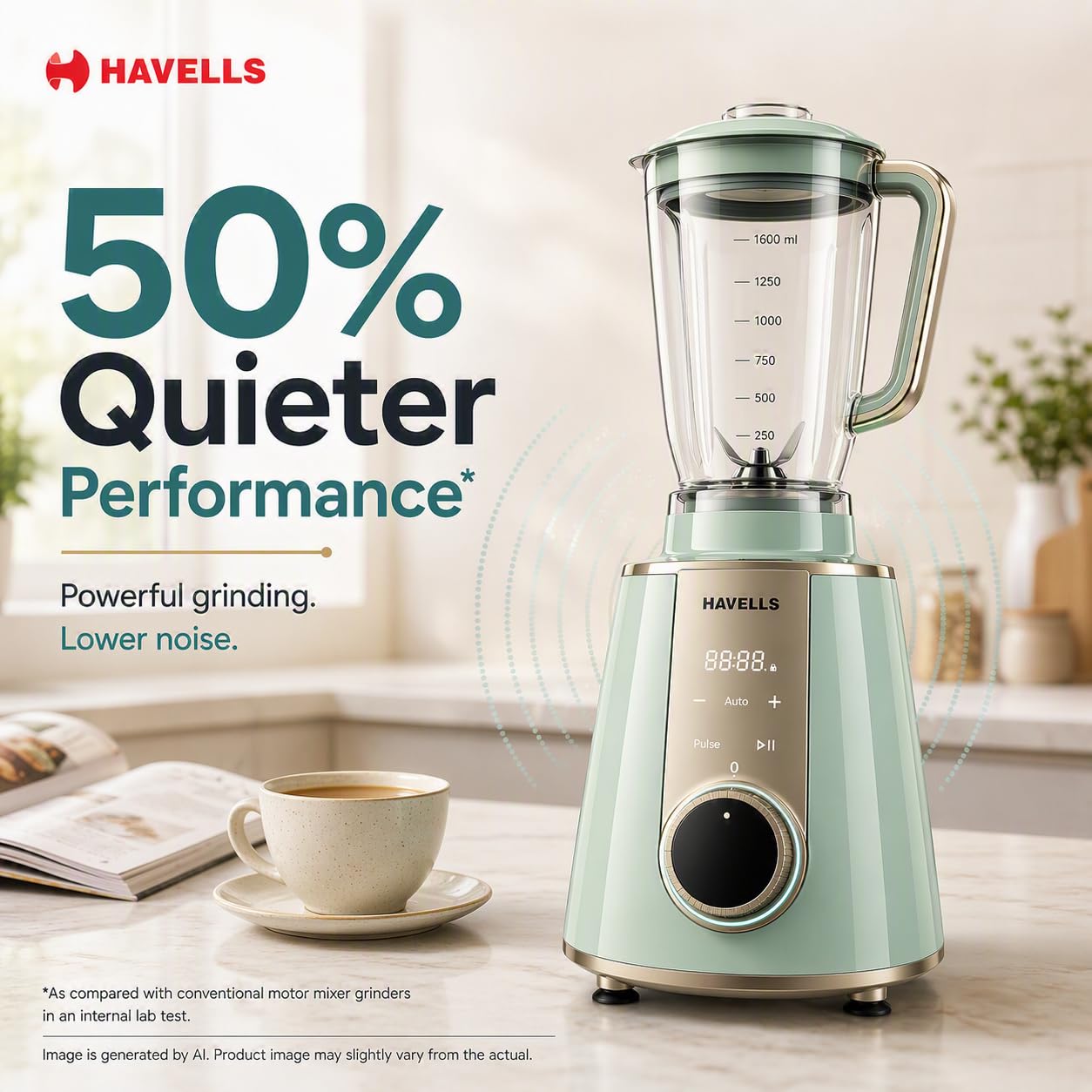 Havells CRAFT Mixer Grinder | 800W | 3 Jar | One Touch Grinding | Unique Touch Control |