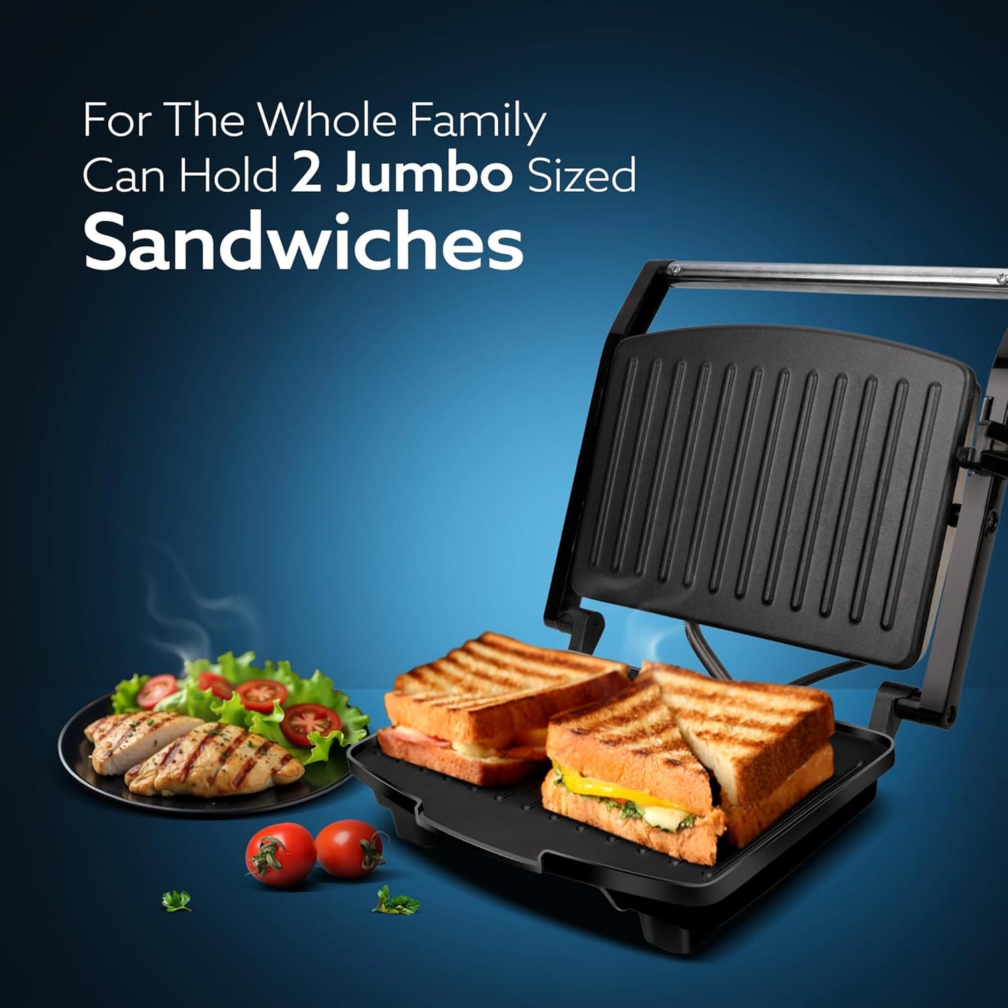 Agaro Royal Grill Sandwich Maker | 1000W | Panini/Grill/Toast | Black |
