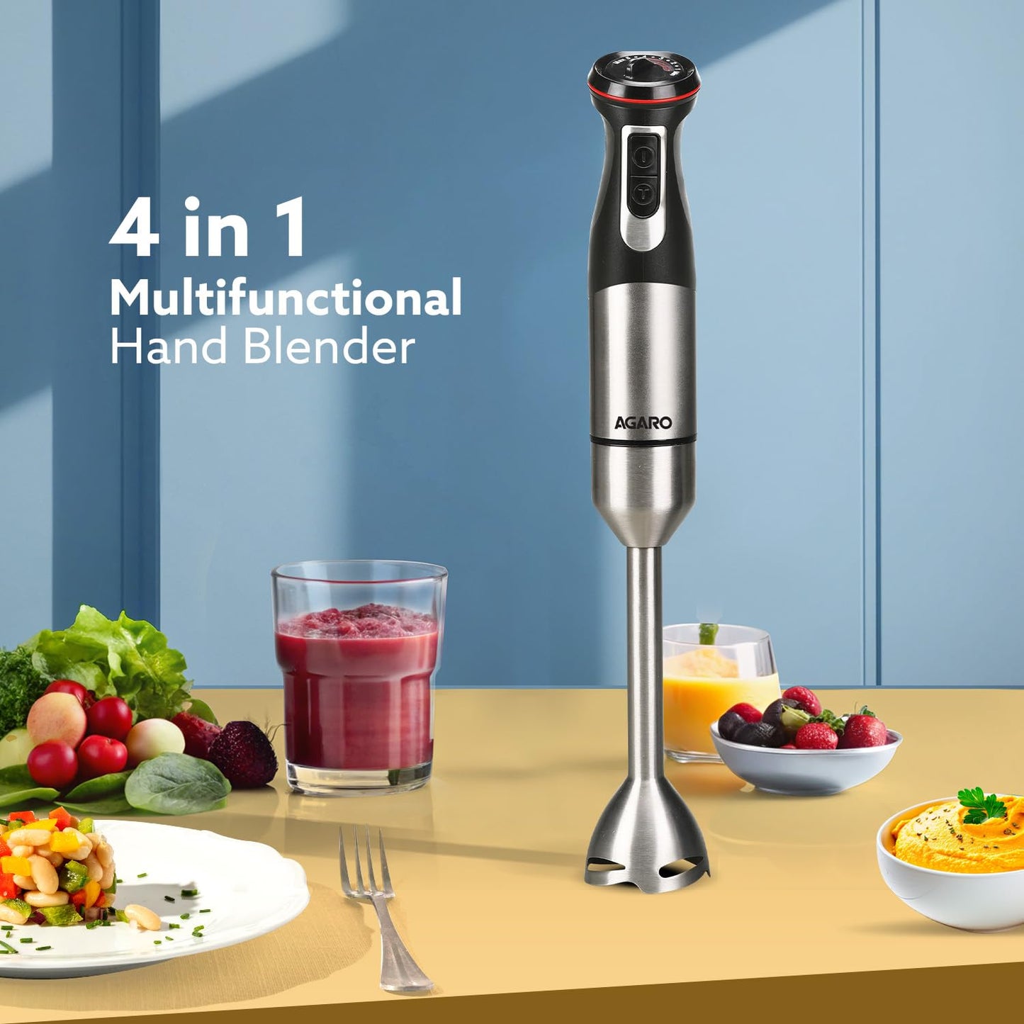 Agaro Grand Hand Blender with Chopper, Jar & Whisker | 1000W | Black |