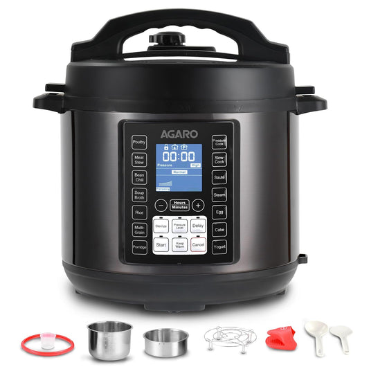 Agaro Imperial Electric Pressure Cooker | 6 Litres | 14 Preset-Cooking Functions | Timer | Black |