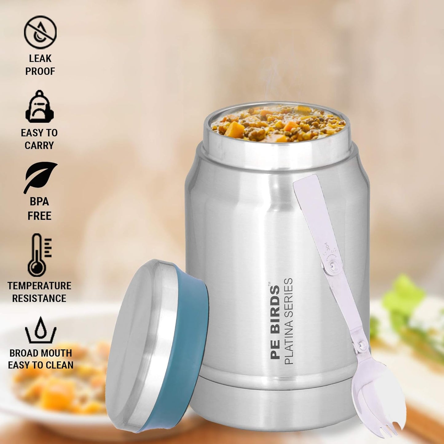PE Birds Opal Sambar Jar with Unique Carry Bag | 550ml | Detachable Spoon |