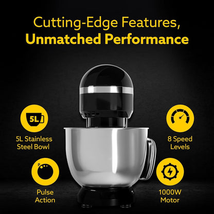 Agaro Royal Stand Mixer | 5 L | 1000W | 8 Speeds | Black |