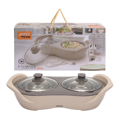 Jaypee Plus 2-in-1 Stainless Steel Electric Casserole Set | 1150ml x2 | Food Warmer & Buffet Server | Beige |
