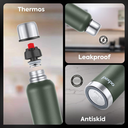 Pexpo Thermos Flask Water Bottle | 1000 ml | Military Green |