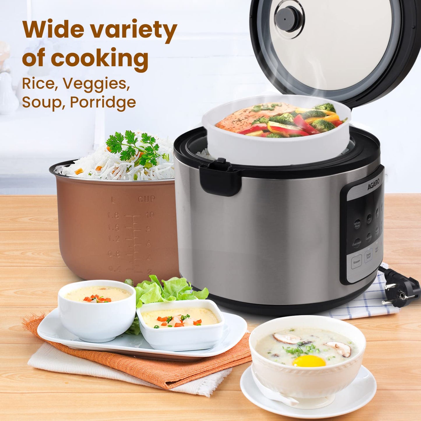 Agaro Royal Electric Rice Cooker | 5L | 6 Preset Cooking Function | Silver |