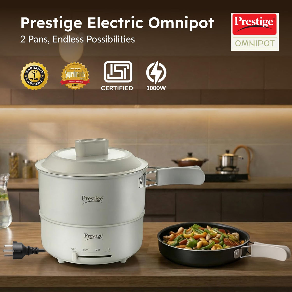 Prestige Electric Omnipot | 1000W | Cool-Touch Foldable Handles | Compact Design |