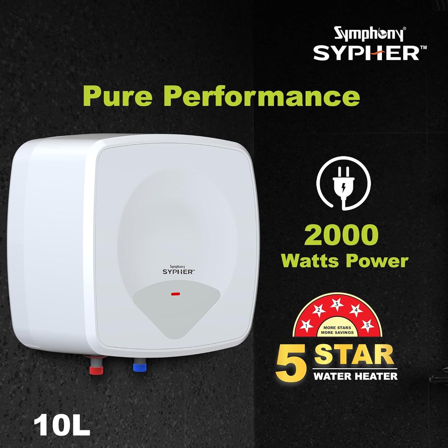Symphony Sypher Geysers | 2KW Heating | White |