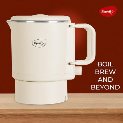 Pigeon Multicook Stainless Steel Travel Kettle | 0.8 Litre | 600 Watts | Cream | Heat Ressitant Handle |