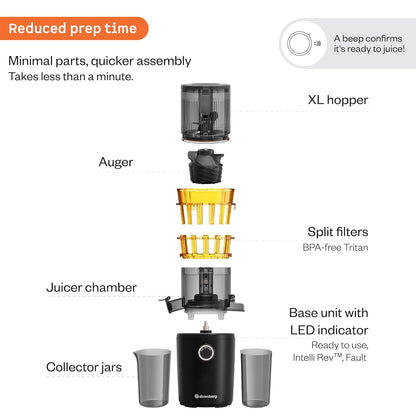 Atomberg Althea Cold Press Juicer | High Nutrition | XL Hopper | Auto Reverse | 40 RPM | Black |