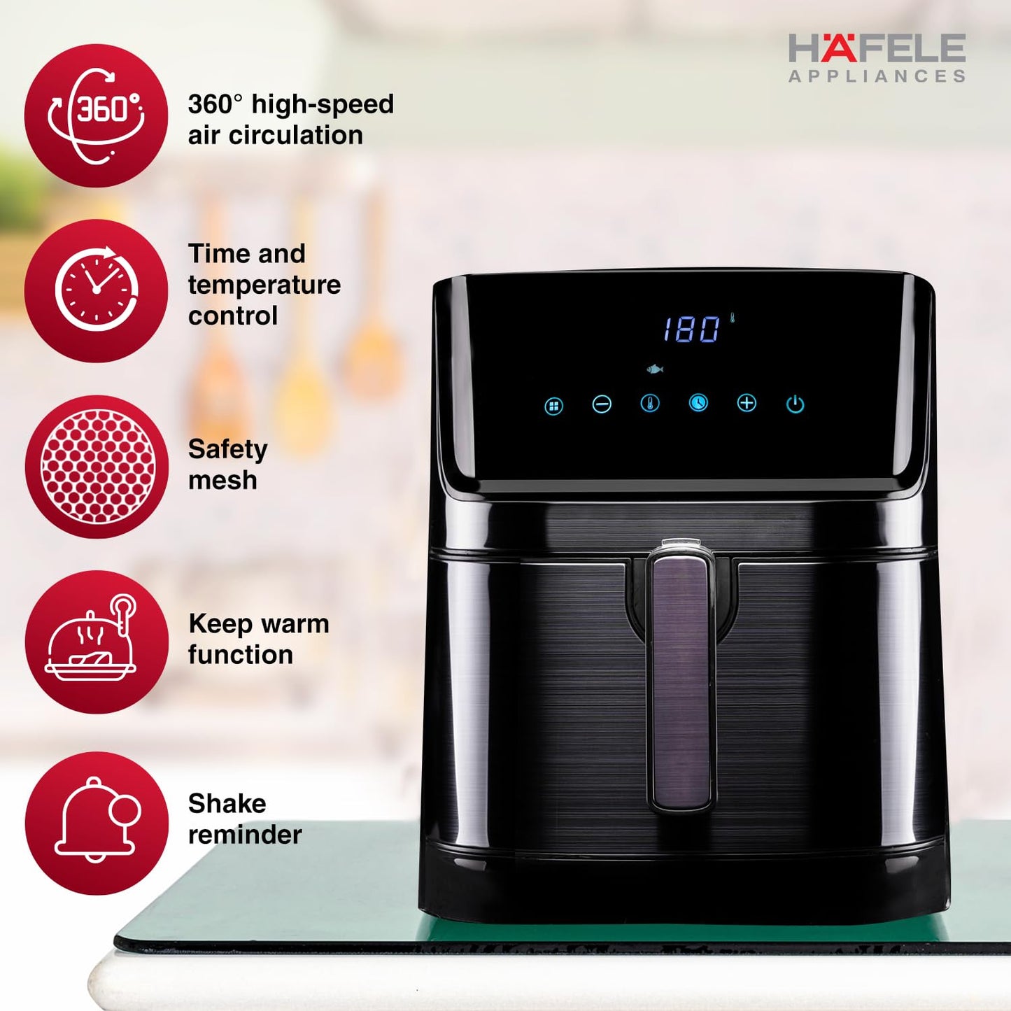 Hafele NOIL 6.3L Digital Air Fryer | 8 Preset Menus | Black |