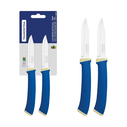 Tramontina Felice  2-Piece Vegetable & Fruit Knife Set | Stainless Steel Blades | Dishwasher Safe | Kitchen Knives with Ergonomic Blue Handles |