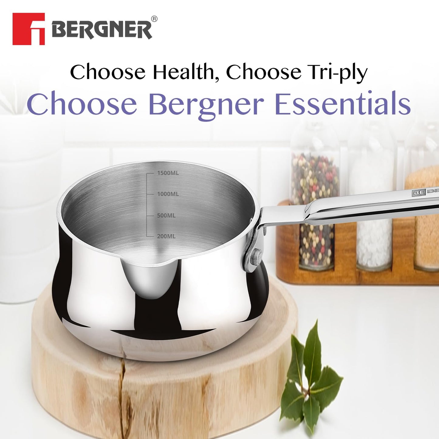 Bergner BE Triply Stainless Steel Tea,Coffee & Milk Warmer | 1.5L | Fast Heating, Durable & Easy to Clean |
