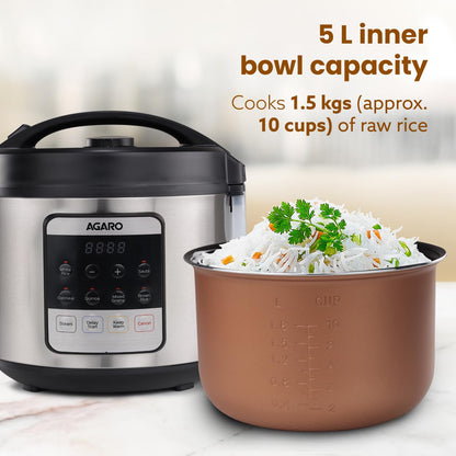 Agaro Royal Electric Rice Cooker | 5L | 6 Preset Cooking Function | Silver |