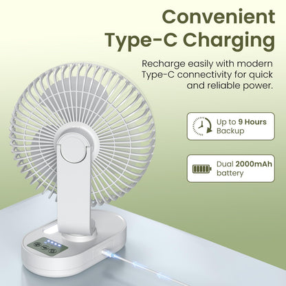 Portronics Airloop Portable Desk Fan with Automatic 92° Oscillation | 90° Tilt | Rechargeable |