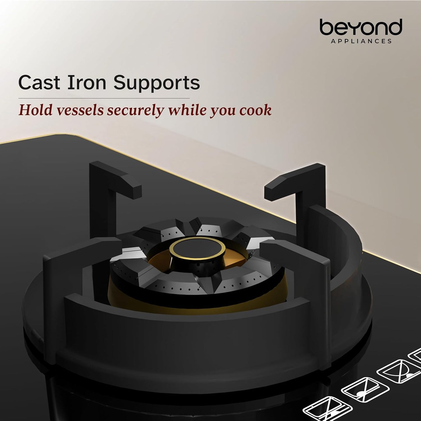 Beyond Appliances Altair 4 Burner Glass Gas Stove | Auto Ignition | Digital Timer | Toughened Glass |
