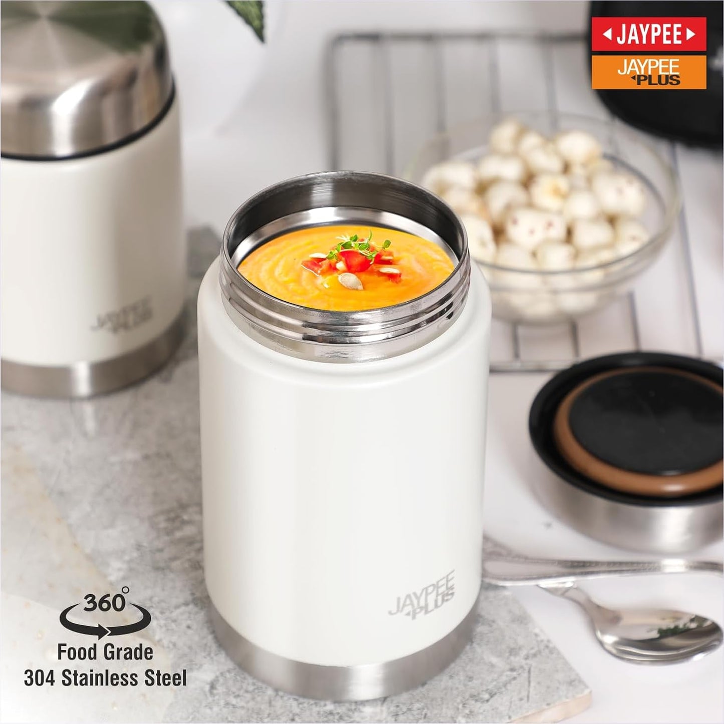Jaypee Plus Stainless Steel Food Jar | Ivory | Leak Proof | Wide Mouth |
