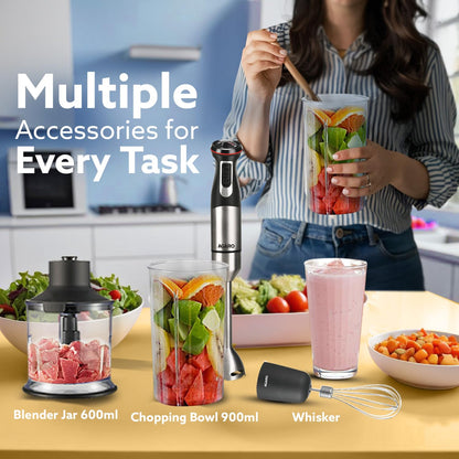 Agaro Grand Hand Blender with Chopper, Jar & Whisker | 1000W | Black |