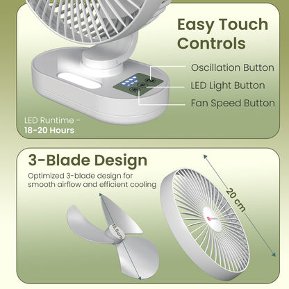Portronics Airloop Portable Desk Fan with Automatic 92° Oscillation | 90° Tilt | Rechargeable |