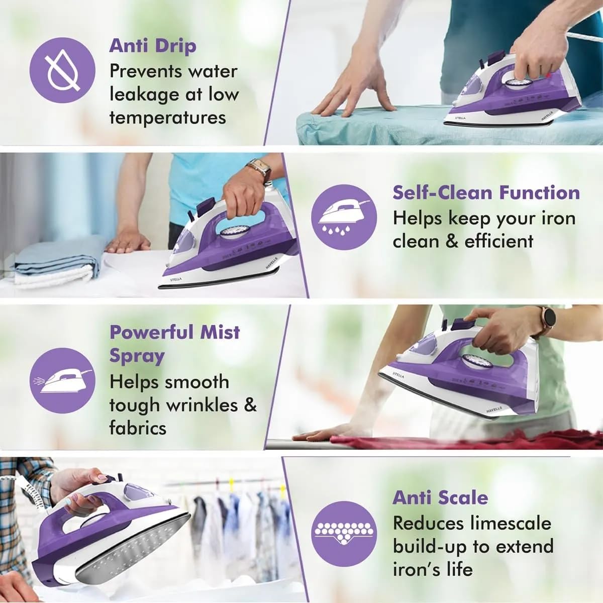 Havells STELLA | 2000 W | Steam Iron | Anti Drip | Self-Cleaning | Anti Scalc Technology |