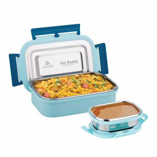 Attro Hot Buddy Stainless Steel Lunch Box | 1 Small Conatiner | Spill Proof |