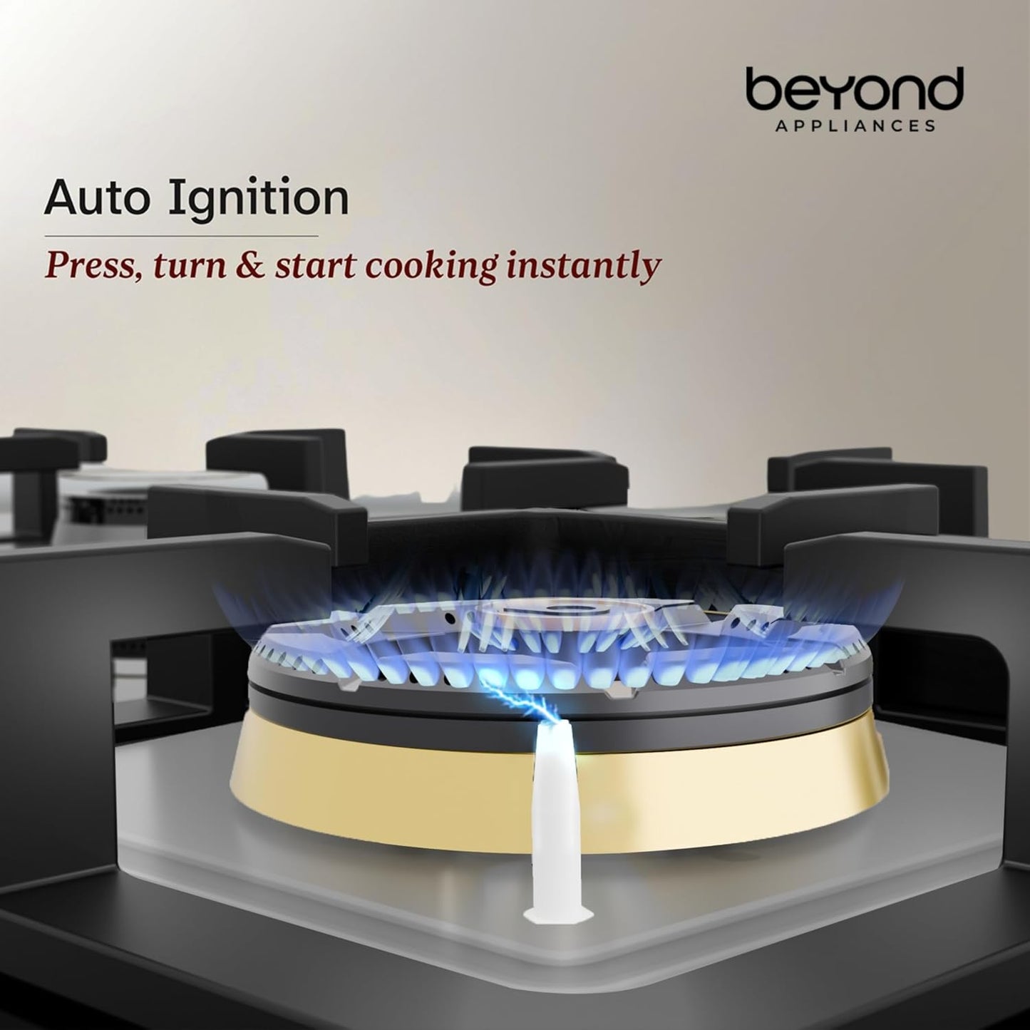 Beyond Appliances Dorado 3 Burner Smart Glass Hobtop Gas Stove | Auto Ignition | Digital Timer |