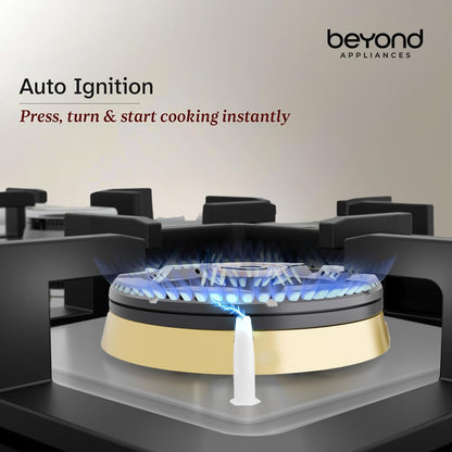 Beyond Appliances Dorado 3 Burner Smart Glass Hobtop Gas Stove | Auto Ignition | Digital Timer |