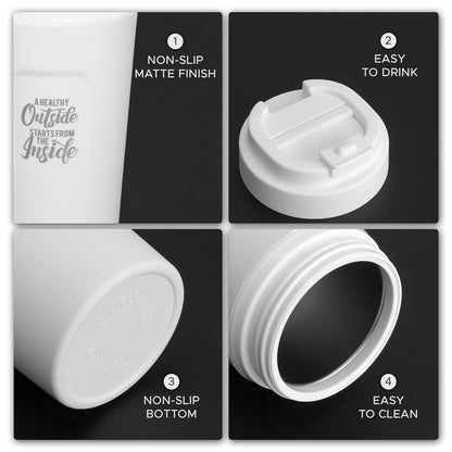 JAYPEE ZIPSIP Pu Insulated Hot & Cold Stainless Steel Coffee Mug | 500ml | White |