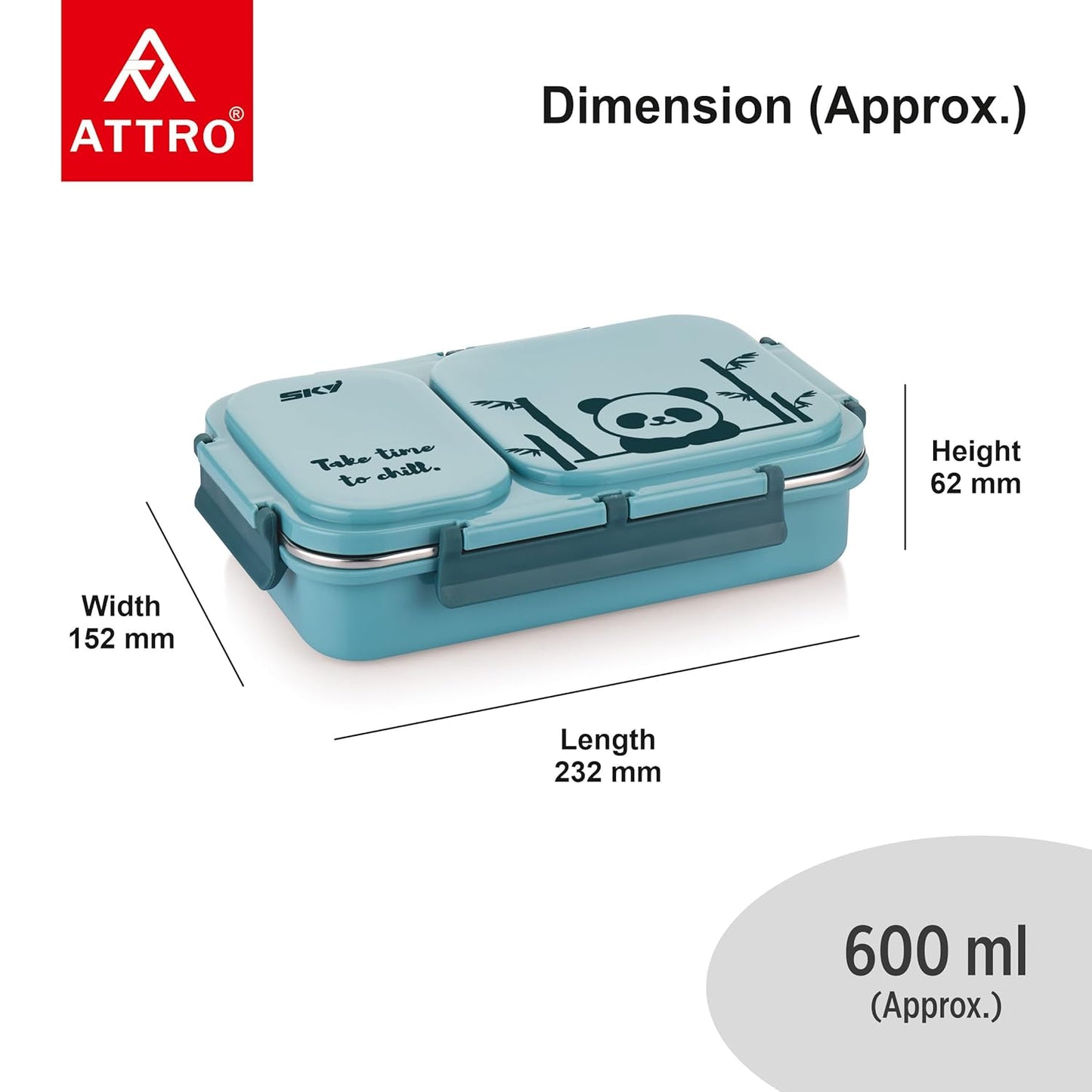 Attro Legacy Stainless Steel 2 Compartment Lunch Box | Blue | Dishwasher Safe |