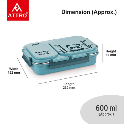Attro Legacy Stainless Steel 2 Compartment Lunch Box | Blue | Dishwasher Safe |