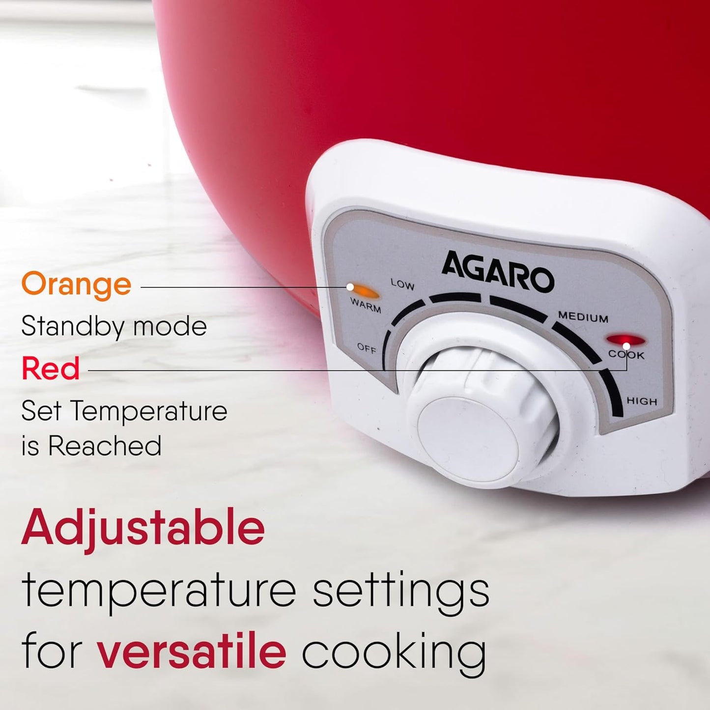 Agaro Regal Electric Multi Cooking Pot | 3L | Red | Adjustable Temperature | 1200W |