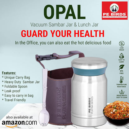 PE Birds Opal Sambar Jar with Unique Carry Bag | 550ml | Detachable Spoon |
