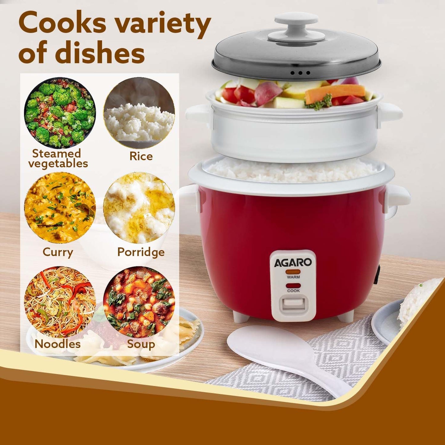 Agaro Elegant Electric Rice Cooker | 1L | Red | Automatic Boiler |
