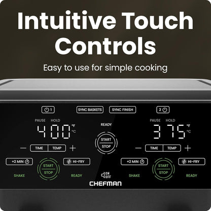 Chefman Turbo Fry Touch 6QT | Dual Basket Air Fryer | Touch Control Panel | Hi-Fry Technology |