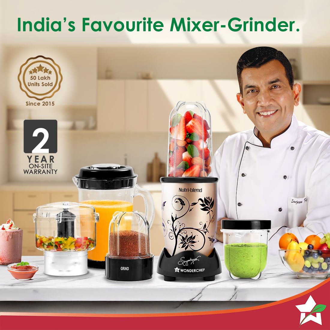 Wonderchef Nutri blend, Juicer, Mixer Grinder, Blender, Chopper | 400 Watt | Champagne | - Infinia Home and Kitchen