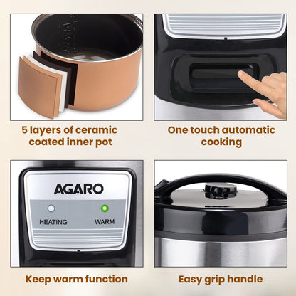 Agaro Regency Electric Rice Cooker | 5L | Automatic Cooking | Easy Grip Handle |