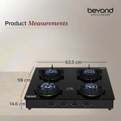 Beyond Appliances Auriga Pro 4-Burner | Auto Ignition | Smart Digital Timer | 5D Full Brass Burners |