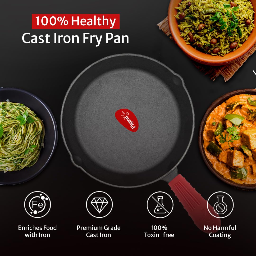 Pigeon Imperi Cast Iron Fry Pan |  Pre-Seasoned | Naturally Non-stick | 100% Healthy & Toxin-Free |