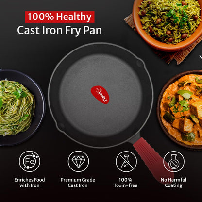 Pigeon Imperi Cast Iron Fry Pan |  Pre-Seasoned | Naturally Non-stick | 100% Healthy & Toxin-Free |