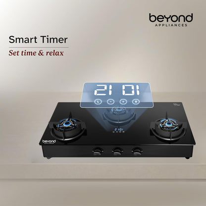 Beyond Appliances Auriga Pro 3-Burner  Auto Ignition | Smart Digital Timer | 5D Full Brass Burners |