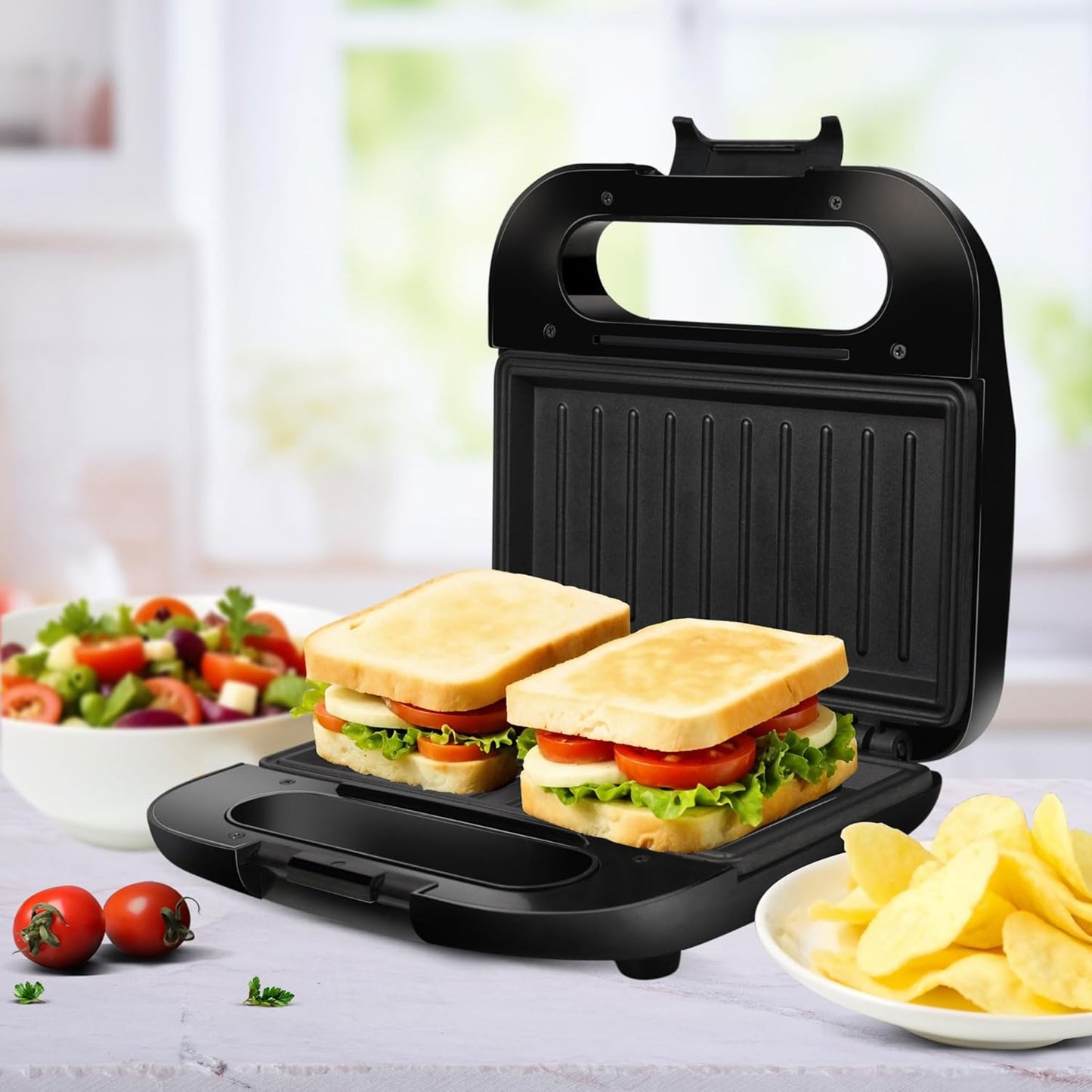 Agaro Primo Sandwich Maker | 750W | Non-Stick Grill Plates | Black |