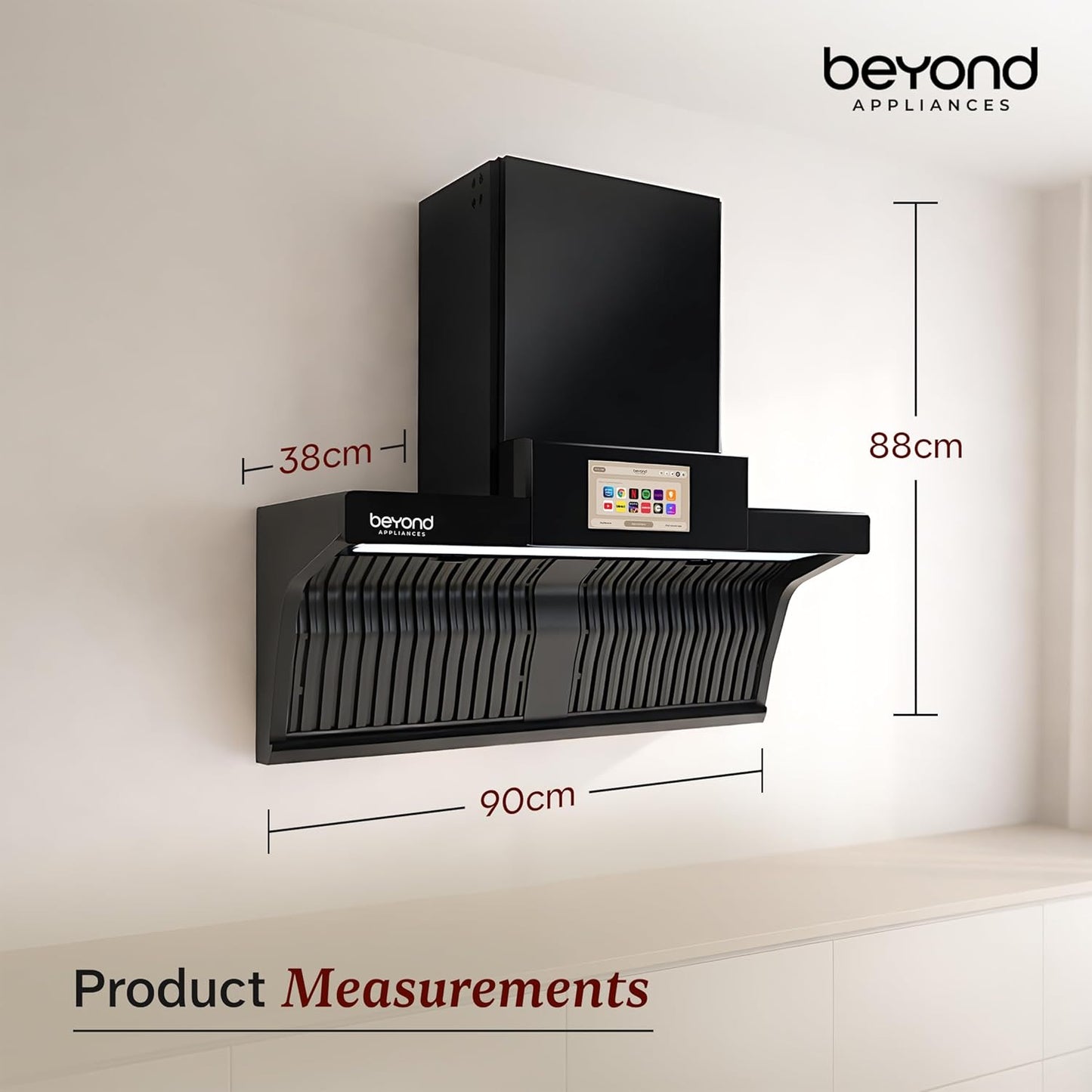 Beyond Orion Auto Clean Kitchen Chimney | 1600 CMH Suction | Filterless | Smart Touchscreen Display & Speaker |