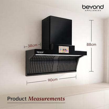 Beyond Orion Auto Clean Kitchen Chimney | 1600 CMH Suction | Filterless | Smart Touchscreen Display & Speaker |