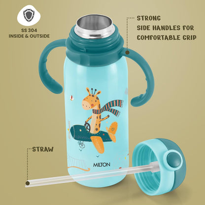 Milton Kiddo Thermosteel Water Bottle | 300ml | Spout Lid and Straw | Blue |