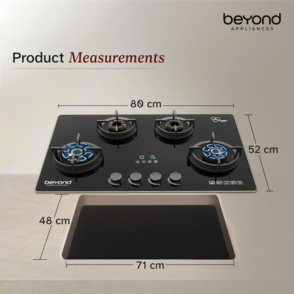 Beyond Appliances Altair 4 Burner Glass Gas Stove | Auto Ignition | Digital Timer | Toughened Glass |