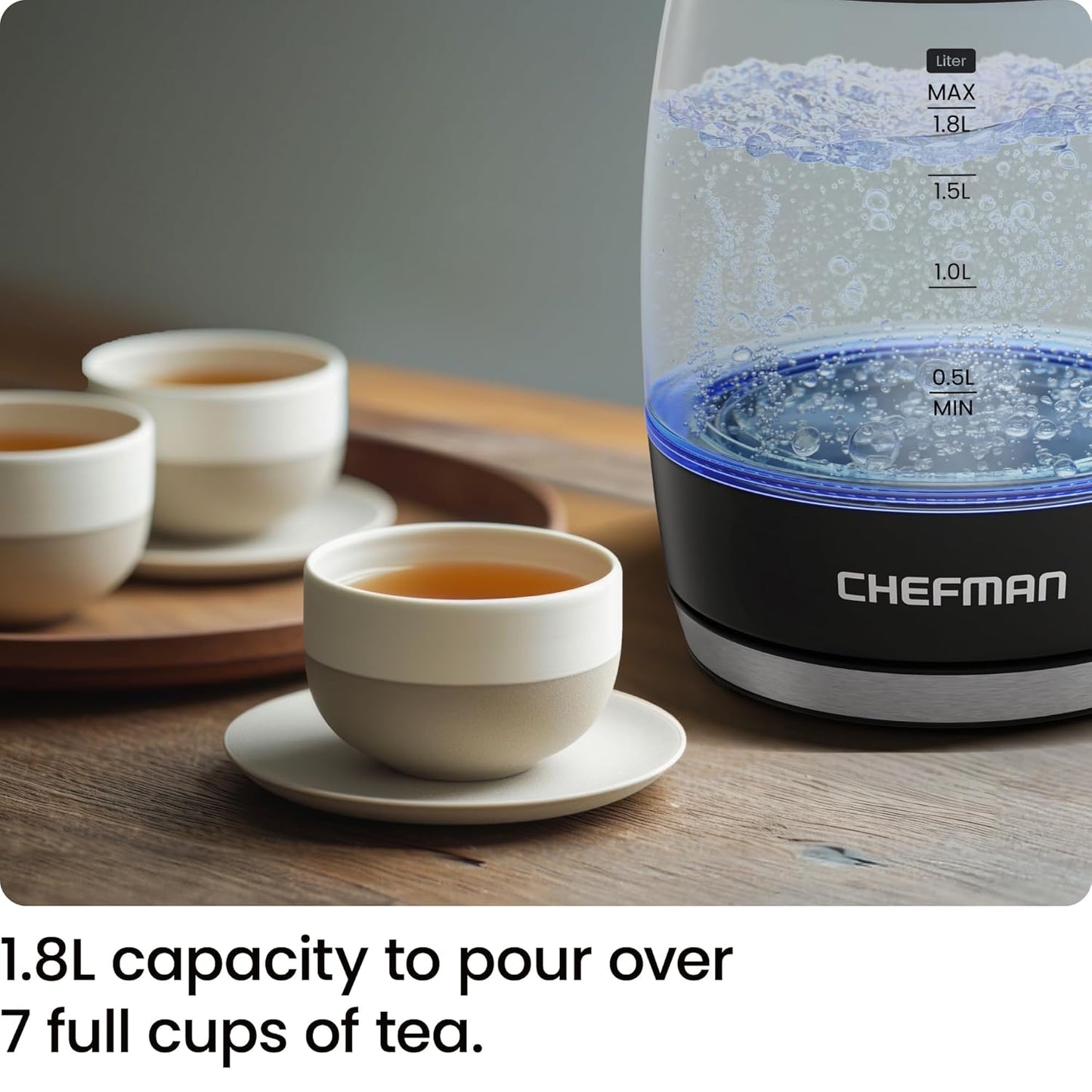 Chefman Electric Kettle | 1.8L | 1500W | Fast Boil Hot Water Kettle |