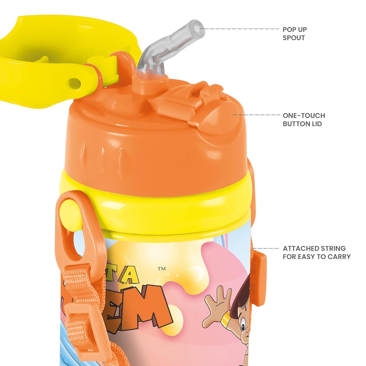 Milton Charmy Kids Chota Bheem Water Bottle | 400 ML | Yellow |